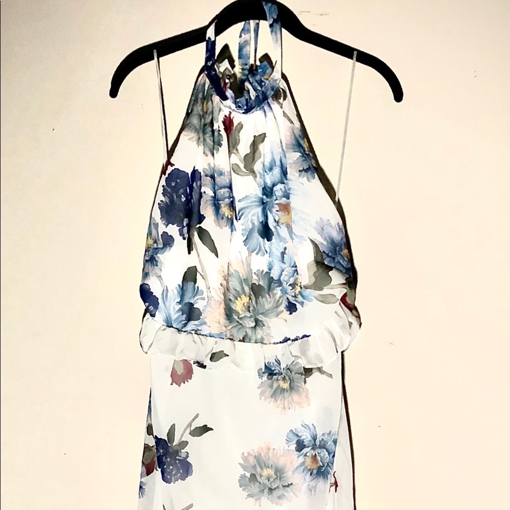 White Halter Open Back Dress